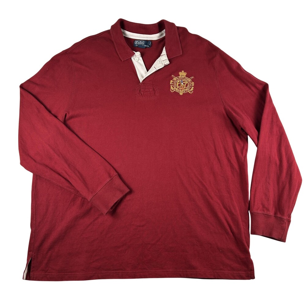 Polo Ralph Lauren Polo Shirt Mens 2XL Equestrian Rugby Crest Long Sleeve Preppy